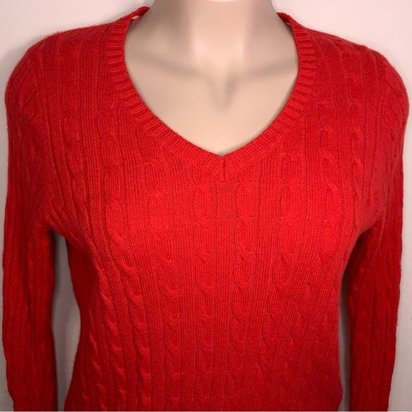 2X JC Penny Red Merino Wool Vneck Cable Knit Sweater Long Sleeve Soft Comfort - Picture 4 of 14